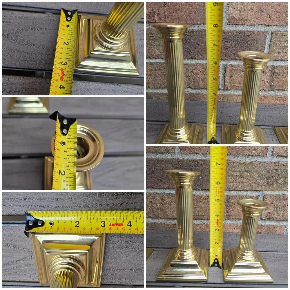 Baldwin Brass Column Candlesticks Smithsonian Shiny Gold Tone Metal Set of 3 Vtg